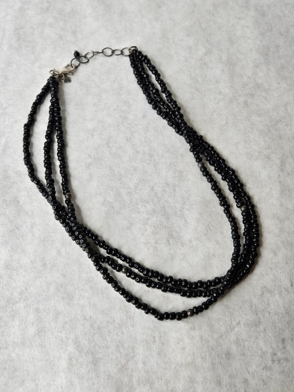 Silpada 925 Sterling Silver & Black Bead 3 Strand Necklace Chain 17 inches